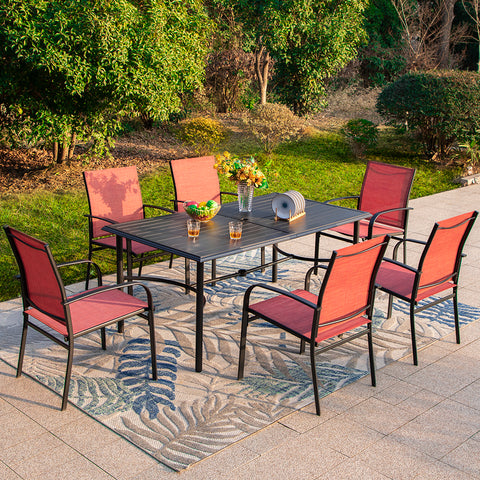 7-Pcs Patio Dining Set Textilene Fixed Chairs & Steel Table