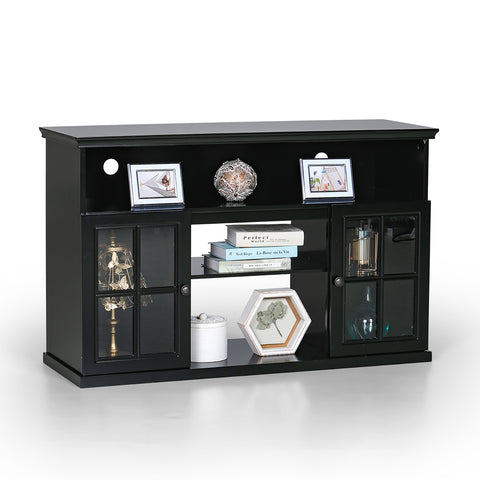 PHI VILLA 48'' Classic Glass Door Wooden Fireplace Cabinet Corner TV Stand with Electric Fireplace