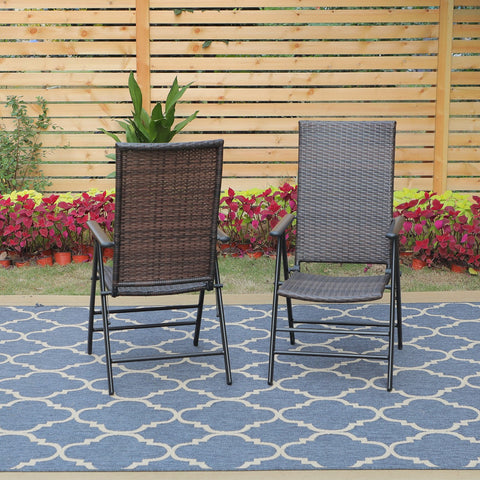 Pre-assembled Adjustable Rattan Foldable Reclining Chairs with High Backrest, Set of 2