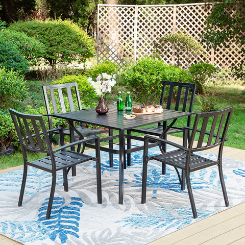 5-Piece Patio Dining Set Steel Square Table and Stackable Chair
