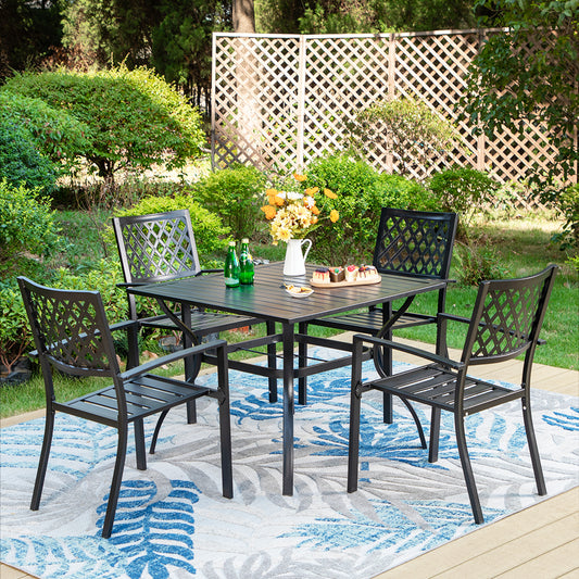 5-Piece Patio Dining Set Steel Square Table and Stackable Chair