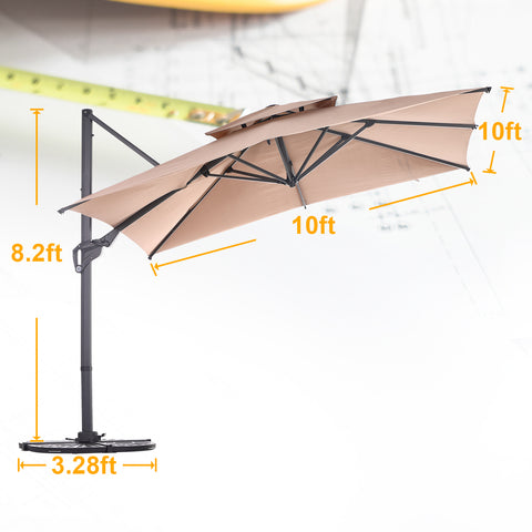 10ft Patio Cantilever Umbrella Square Outdoor Offset Umbrella