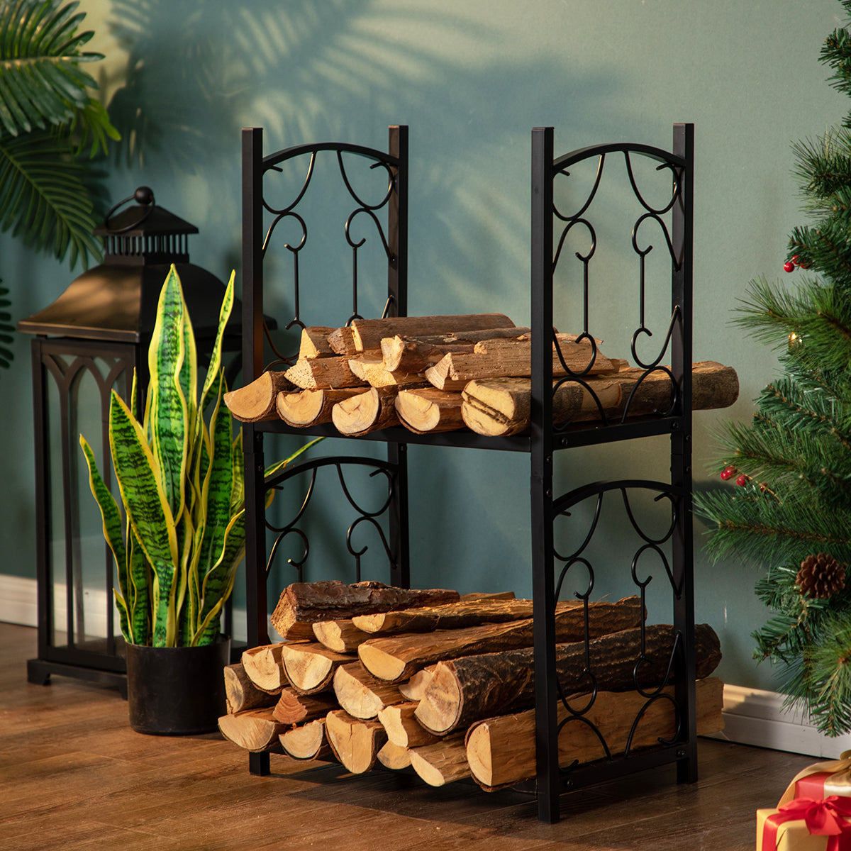 PHI VILLA Double-layer Firewood Rack with Iarge Storage Space