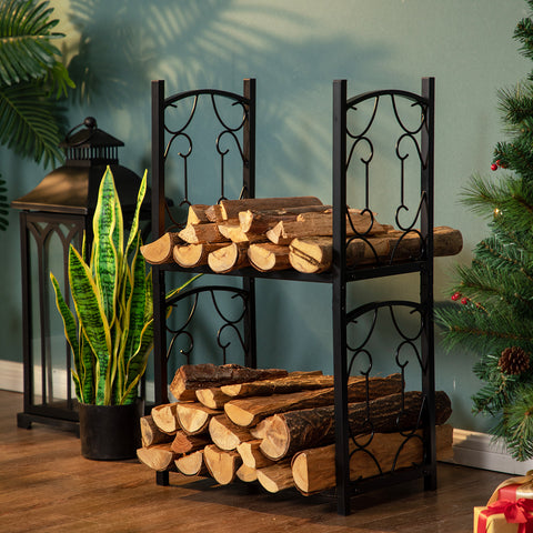 PHI VILLA Double-layer Firewood Rack with Iarge Storage Space