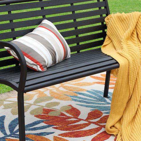 Steel Wood-Plastic Outdoor Bench for Park, Garden, Backyard