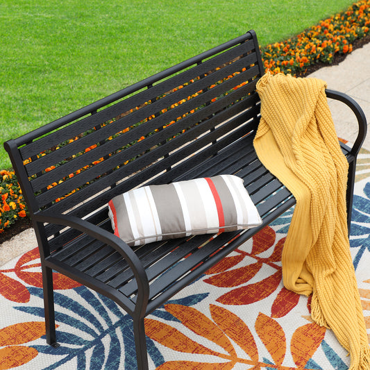 Steel Wood-Plastic Outdoor Bench for Park, Garden, Backyard