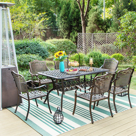 7-Piece Cast Aluminum Pattern Patio Dining Set with Bronze Coating