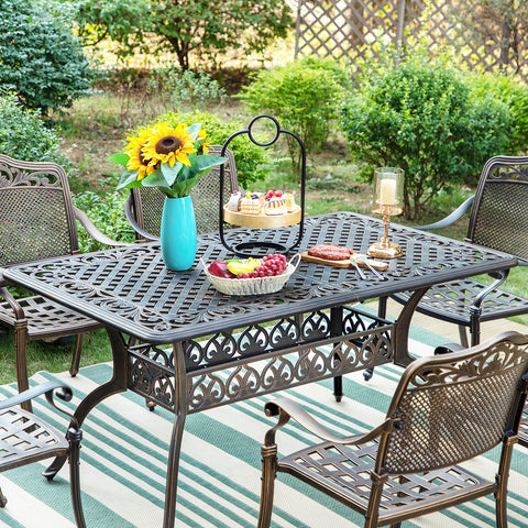 7-Piece Cast Aluminum Pattern Patio Dining Set with Bronze Coating