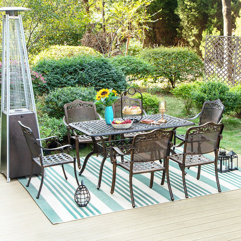 7-Piece Cast Aluminum Pattern Patio Dining Set with Bronze Coating