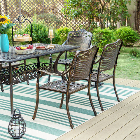 7-Piece Cast Aluminum Pattern Patio Dining Set with Bronze Coating