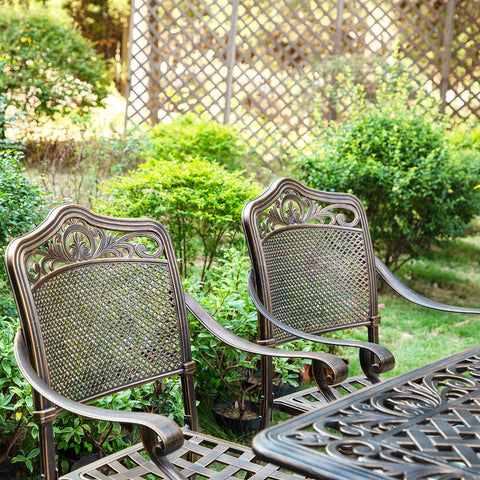 7-Piece Cast Aluminum Pattern Patio Dining Set with Bronze Coating