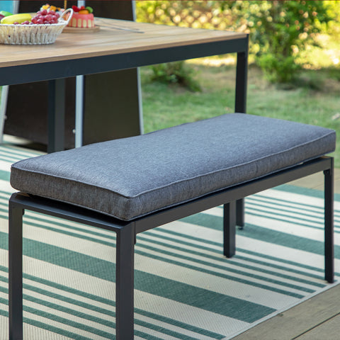 3-Piece Aluminum Wood-like Table & 2 Cushioned Benches Outdoor Dining Set