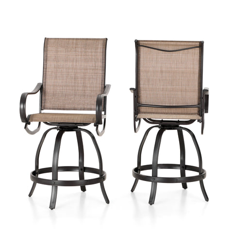2-Piece Outdoor Swivel Textilene Bar Stools with Reinforced Base