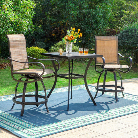 Outdoor Bar Stool Sets Swivel Textilene Bar Stools with Reinforced Base & Square High Bar Table