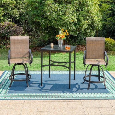 Outdoor Bar Stool Sets Swivel Textilene Bar Stools with Reinforced Base & Geometrically-stamped High Bar Table