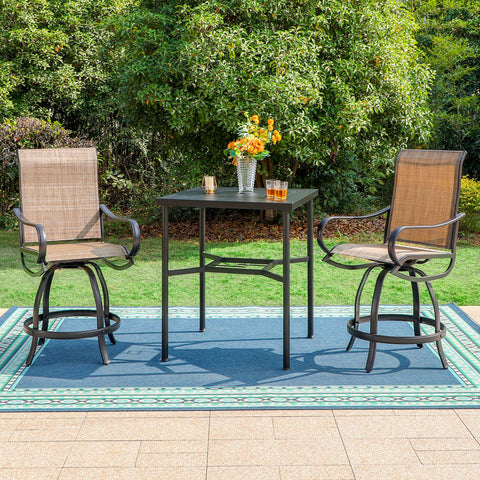Outdoor Bar Stool Sets Swivel Textilene Bar Stools with Reinforced Base & Geometrically-stamped High Bar Table