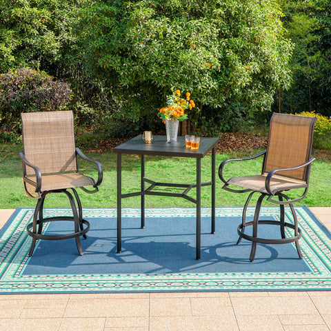 Outdoor Bar Stool Sets Swivel Textilene Bar Stools with Reinforced Base & Geometrically-stamped High Bar Table