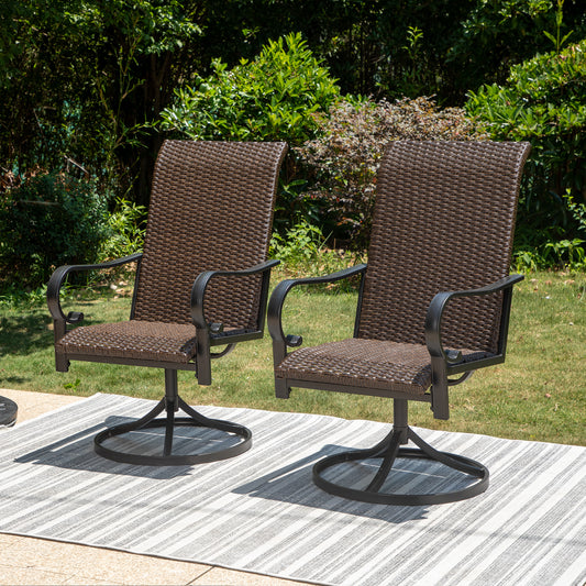 Rattan Swivel Patio Dining Chairs, Set of 2