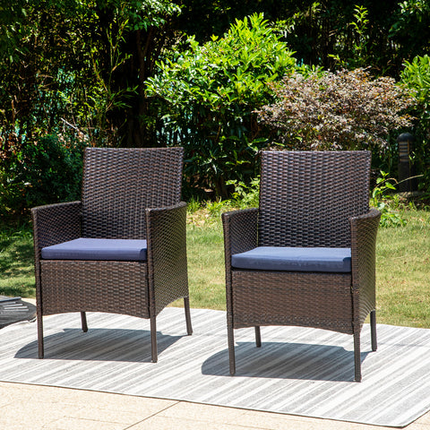 Rattan Steel Cushioned Patio Chairs, Outdoor Chairs, Set of 2