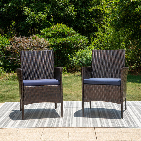Rattan Steel Cushioned Patio Chairs, Outdoor Chairs, Set of 2