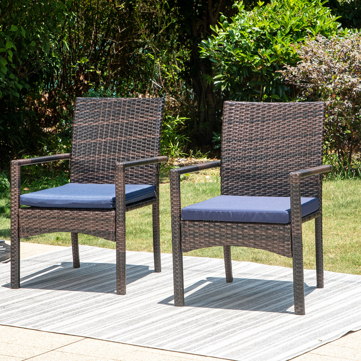 Rattan Steel Cushioned Patio Chairs, Outdoor Chairs, Set of 2
