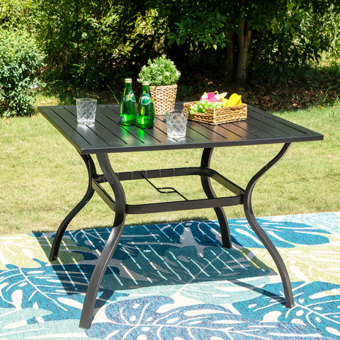 37" Metal Steel Slat Patio Table with Umbrella Hole