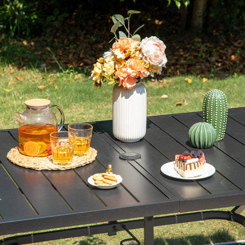 Panel Steel Rectangle Outdoor Dining Table for 6 Chairs