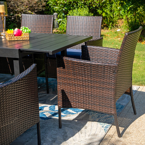 Rattan Wicker Cushioned Dining Chairs Set with Extendable Table