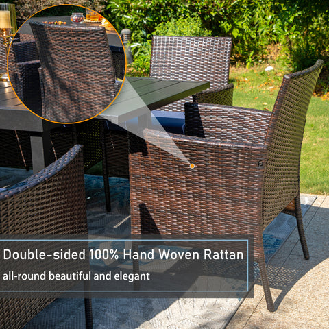7-Piece Patio Dining Set Embossed Table & Cushioned Rattan Fixed Chairs