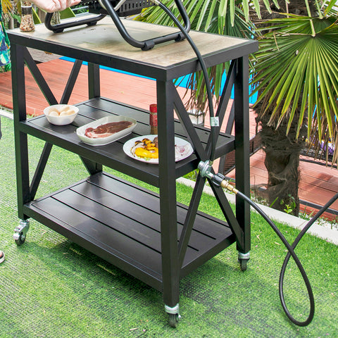 PHI VILLA Mobile 3-Tier Kitchen Cart with Metal Frames, For Outdoor and Indoor Use