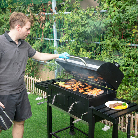 Charcoal Patio Grill with 2 Liftable Enamel Charcoal Trays
