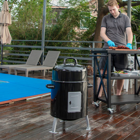 2-In-1 Vertical Charcoal Smoker & Grill with Built-in Thermometer