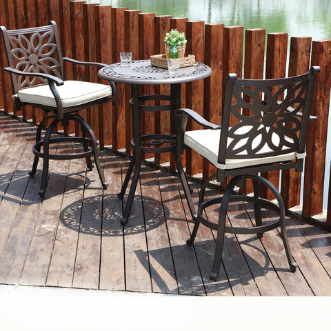 Cast Aluminum Outdoor Pub Height Swivel Bistro Bar Stools