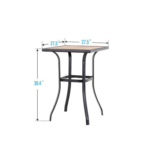 Aqua Textilene Swivel Patio Bar Stool Sets with Wood-look High Bar Table