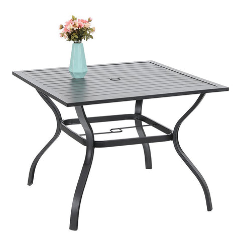 37" Metal Steel Slat Patio Table with Umbrella Hole