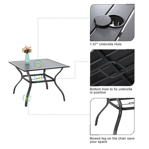 37" Metal Steel Slat Patio Table with Umbrella Hole