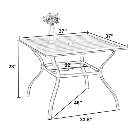 37" Metal Steel Slat Patio Table with Umbrella Hole