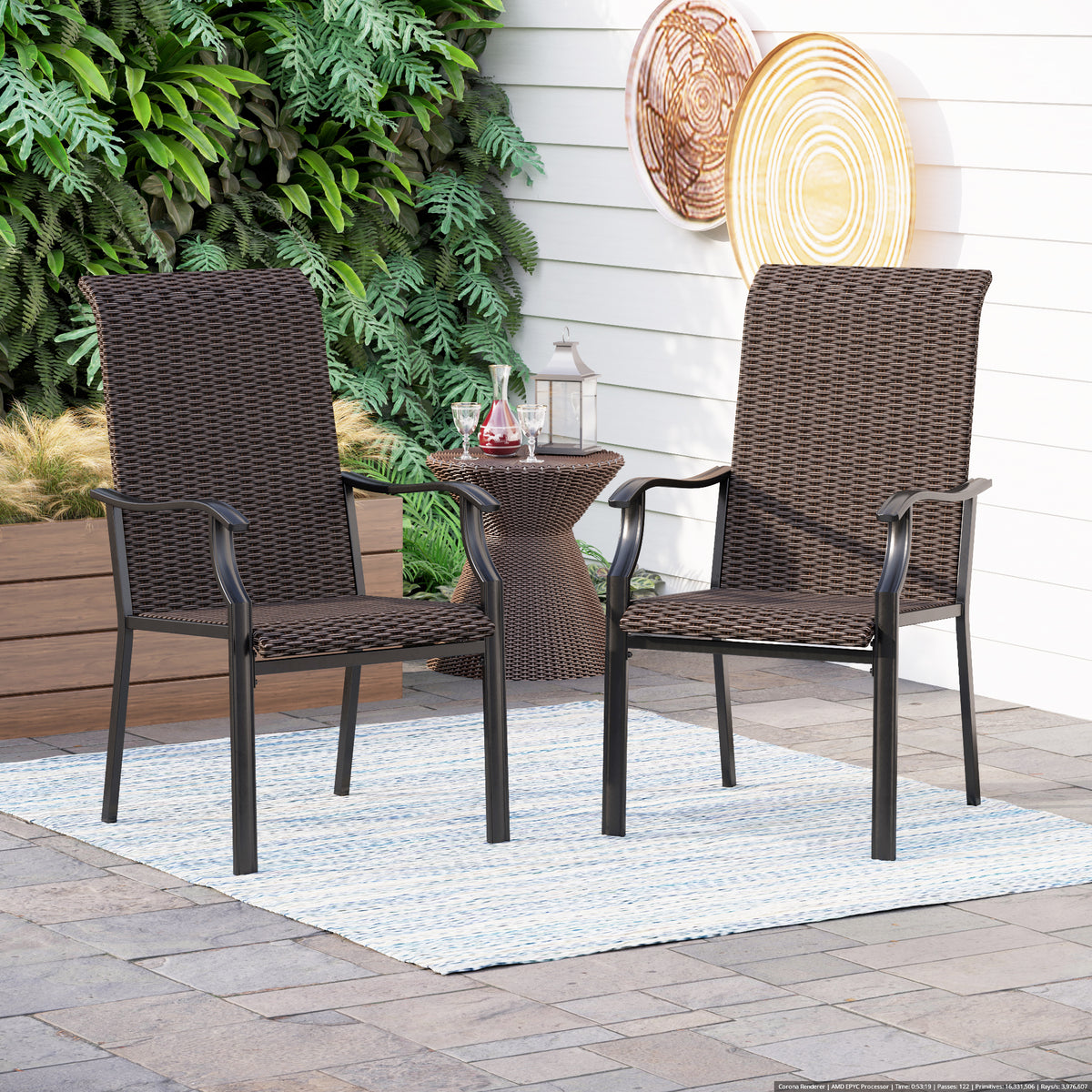 Rattan Metal Patio Dining Chairs, Set of 2