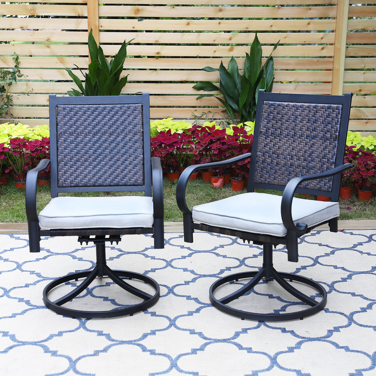 Rattan Swivel Patio Dining Chairs, Set of 2