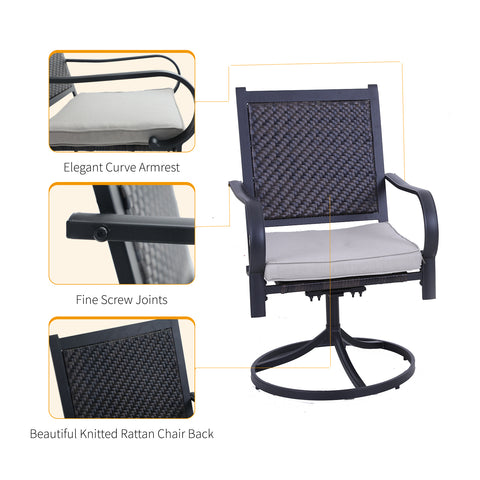 7-Piece Outdoor Dining Set Steel Table & Rattan Swivel Chairs