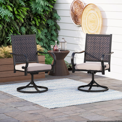 Rattan Swivel Patio Dining Chairs, Set of 2