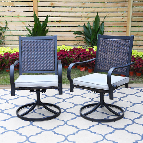 Rattan Swivel Patio Dining Chairs, Set of 2