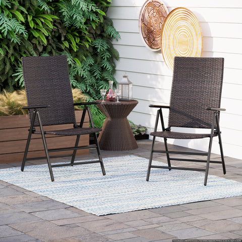 Pre-assembled Adjustable Rattan Foldable Reclining Chairs with High Backrest, Set of 2