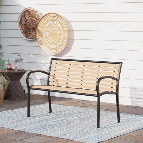 Steel Wood-Plastic Outdoor Bench for Park, Garden, Backyard