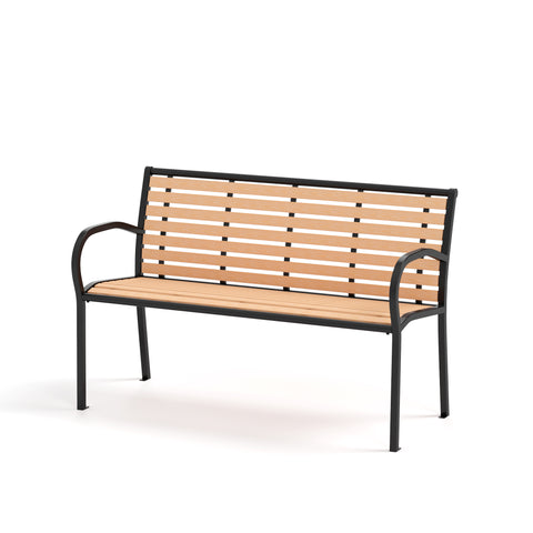 Steel Wood-Plastic Outdoor Bench for Park, Garden, Backyard