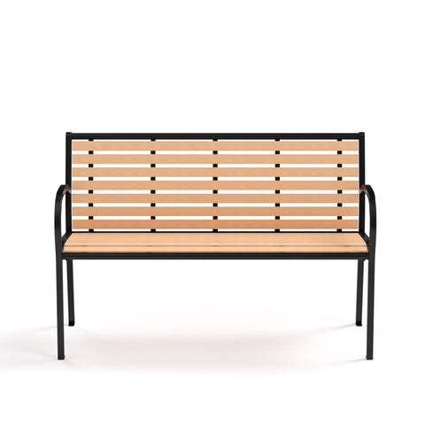 Steel Wood-Plastic Outdoor Bench for Park, Garden, Backyard