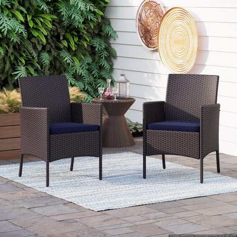 Rattan Steel Cushioned Patio Chairs, Outdoor Chairs, Set of 2