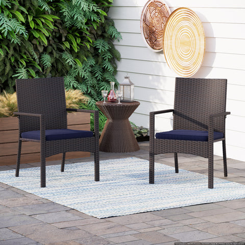 Rattan Steel Cushioned Patio Chairs, Outdoor Chairs, Set of 2