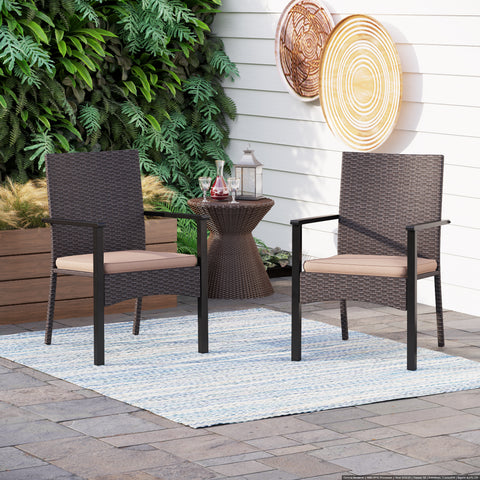 Rattan Steel Cushioned Patio Chairs, Outdoor Chairs, Set of 2