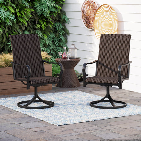Rattan Swivel Patio Dining Chairs, Set of 2